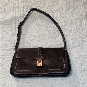 Lambertson Truex Black Leather Shoulder Bag with Silver Clasp